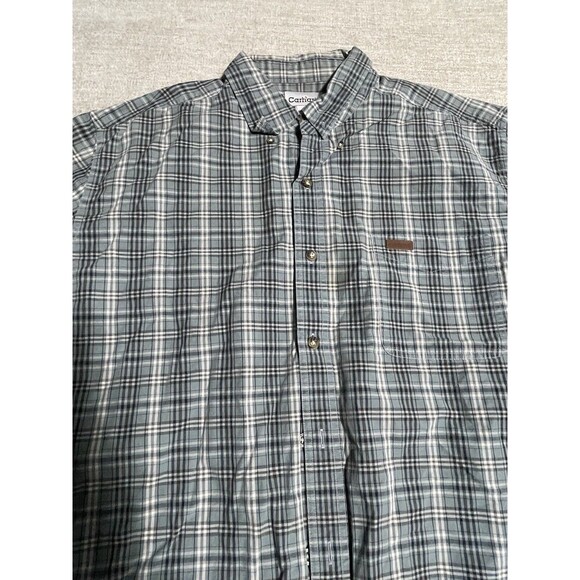 Carhartt Shirt Men’s Large Green Plaid Flannel  Long Sleeve Button Down - Picture 4 of 12